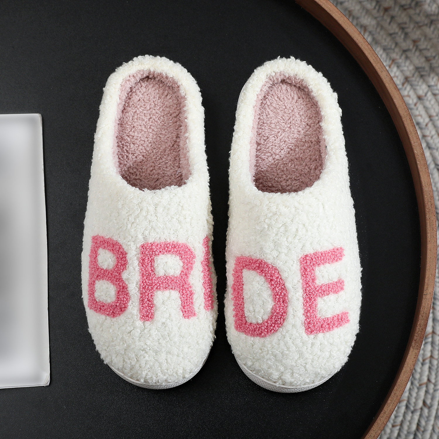European and American Cross-border Wedding Bride Bridesmaid Cotton Slippers Women's Home Winter Wool Slippers Holiday Gift BRIDE plus size