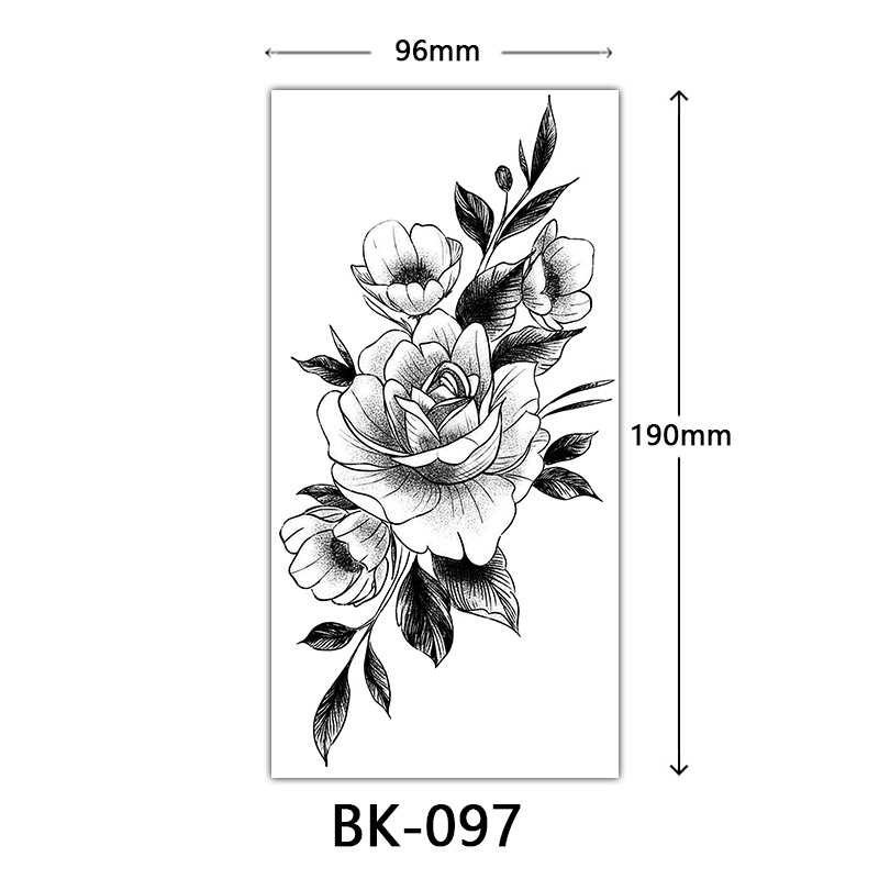 Picture of Cross-Border Supply of Sketch Flower Tattoo Stickers, Sketch Tattoo Stickers, Rose Flower Black and White Flower Tattoo