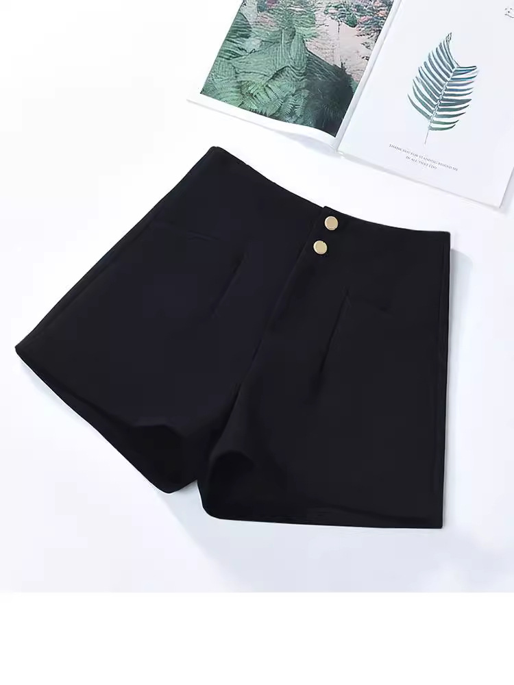 Women's Summer 2025 New High-Waisted Slim Versatile Black Fashion Wide-Leg A-Line Outerwear Shorts Trendy