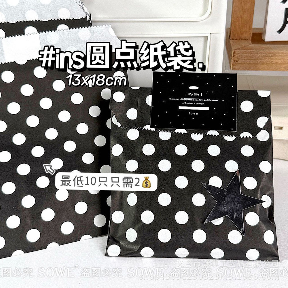 High color value black polka dot gift bag ins wind out card packaging material small card postcard packaging bag gift bag