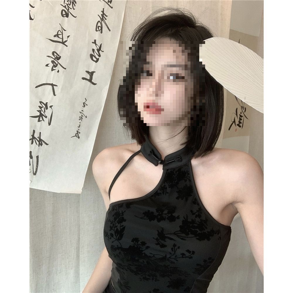 New Chinese Style Camisole Women's Autumn Vintage National Style Spice Girl Sexy Hanging Neck Outer Wear Inner Base Shirt Top