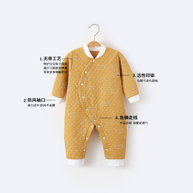 Picture of Baby Jumpsuit Pure Cotton Quilted Crawling Suit Pajamas Seamless Set Unisex Baby Romper Autumn and Winter Outfit Cartoon Pattern