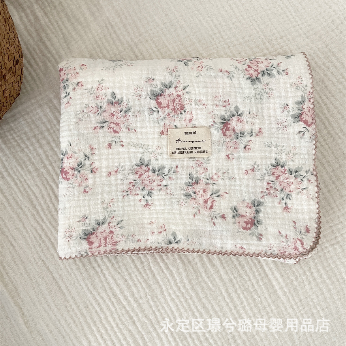 Picture of ins floral Korean style double-layer cotton yarn cotton baby blanket quilt towel bath towel soft glutinous cotton blanket