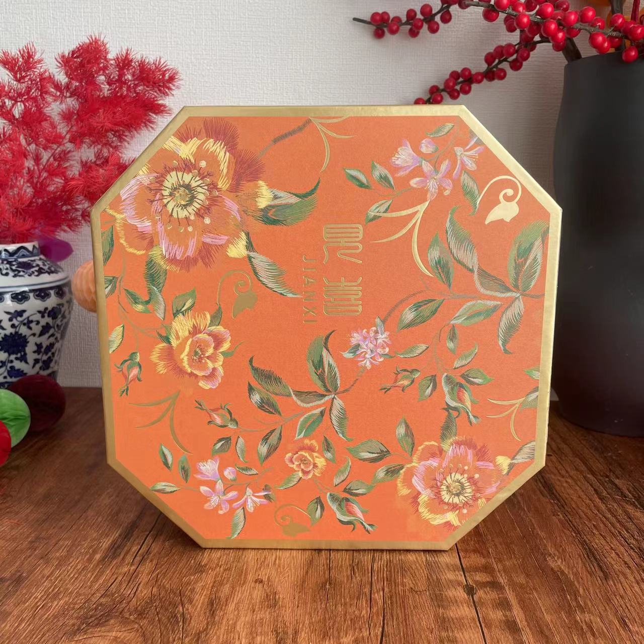 Picture of New Year's Eve Flower Box Bucket Decoration Ornaments Hug Bucket Chinese National Style Embroidery Octagonal Flower Bucket Ruyi Lock Bucket