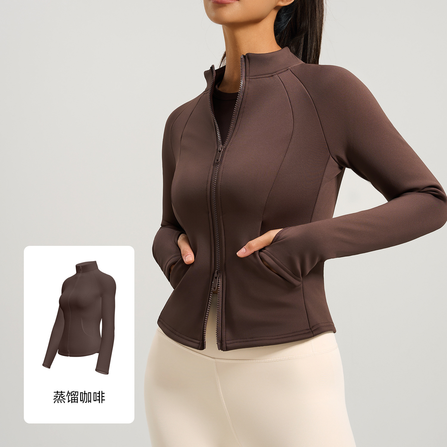 Picture of Juyitang Honey Peach Velvet Collar Pocket Coat Autumn and Winter New fleece-lined Thickened Warm Collar Yoga Clothes