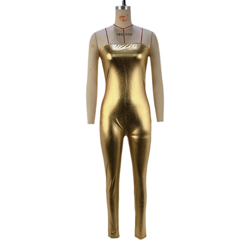 European and American Cross-Border Foreign Trade Women's Clothing 2024 Autumn and Winter Metallic Sexy Tube Top Jumpsuit Pants Women's Jumpsuit Wholesale