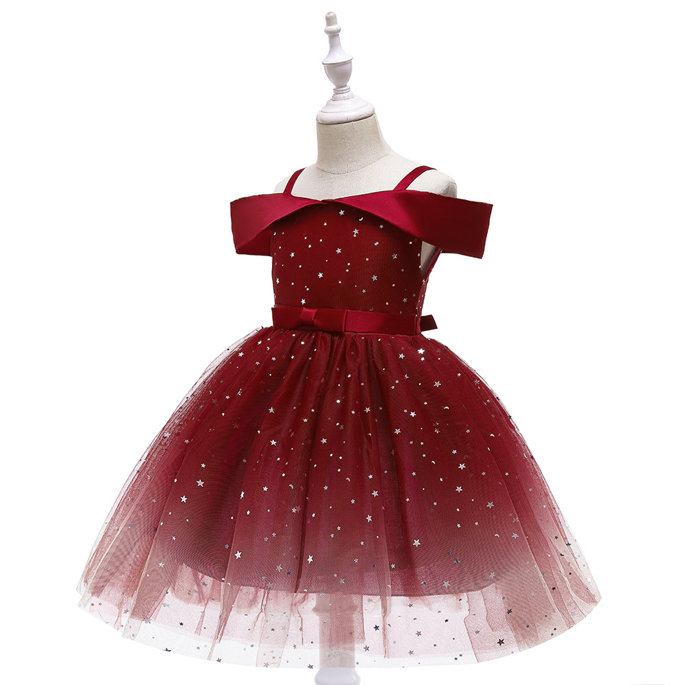 Picture of European and American New Summer Girls' Dress Starry Sky Sequined Tutu Skirt One-Shoulder Off-Shoulder Children's Dress Princess Dress