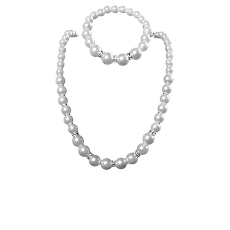 Picture of ABS pearl jewelry suit women's necklace earrings bracelet three-piece set gift for Mother beautiful wedding photo accessories