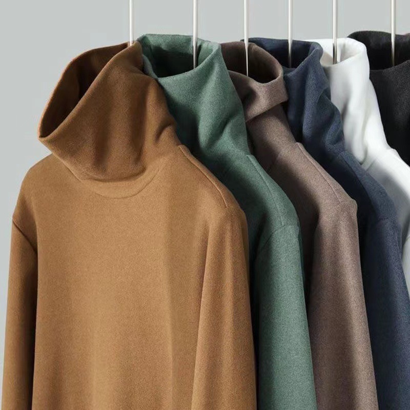 Winter Men's Base Shirt Double-sided Velvet Top High Collar Long-sleeved Slim-fit fleece-lined Solid Color Inner Warm Clothes for Men