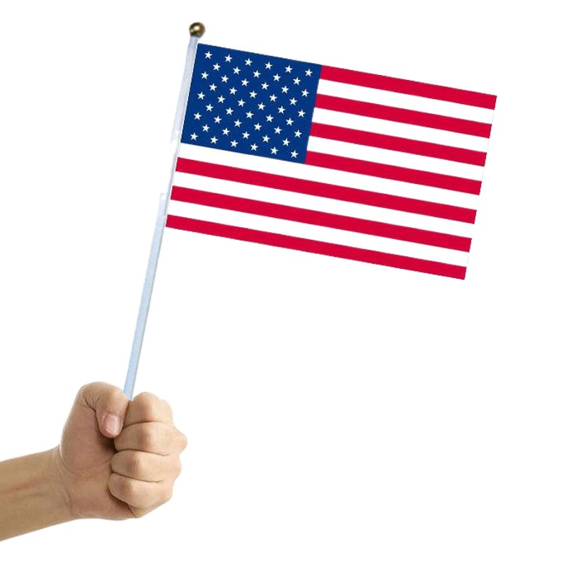 U.S. hand-waving flag with flagpole No. 8 Flag 14*21cm polyester double-sided pattern