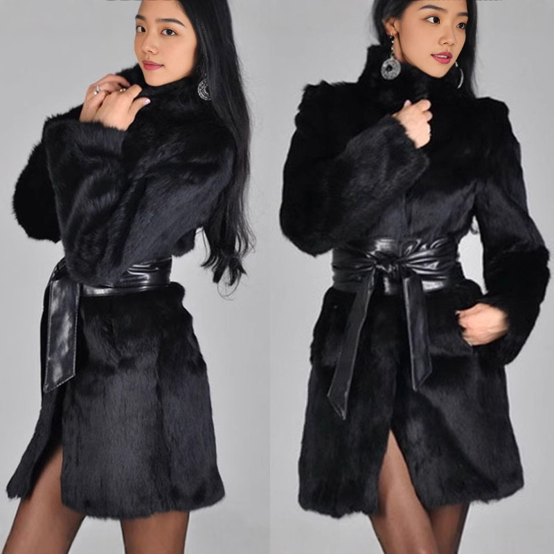 European and American Women's Fur Imitation Mink Coat Imitation Fox Fur Mid-length Imitation Fur