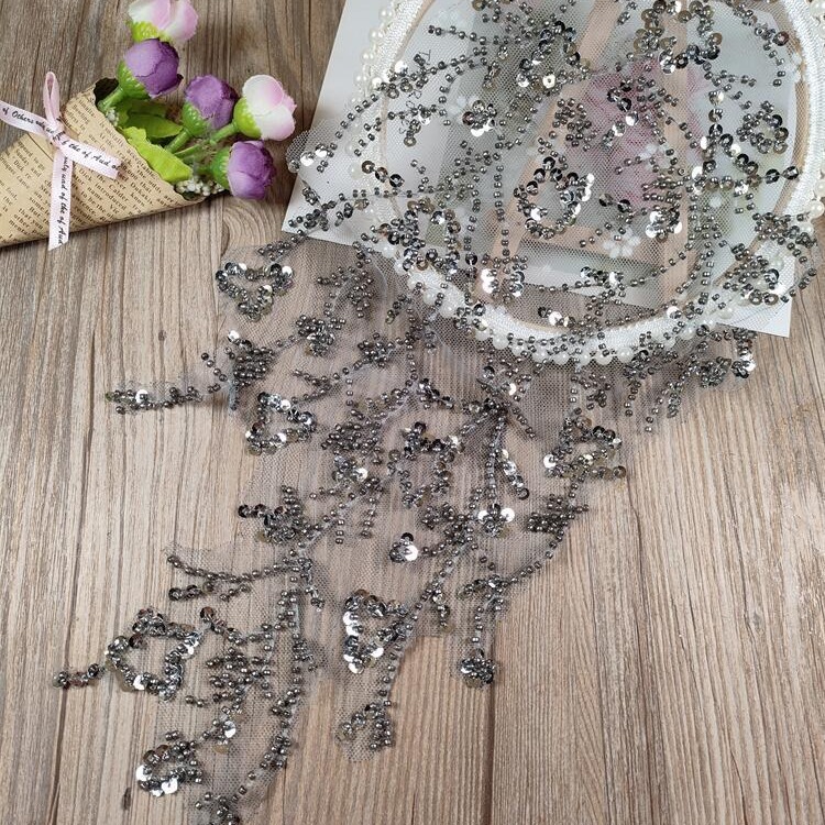 New pearl set diamond flower three-dimensional embroidery pair of flowers wedding dress children's clothing clothing materials DIY accessories cloth stickers