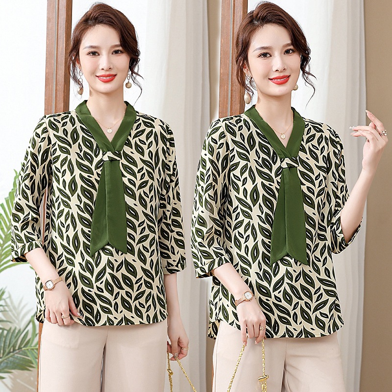 Fashion Explosions Clothing 2023 Summer New Fashion Elegant Floating Leading Color-matching Chiffon Seven-sleeve Chiffon Shirt Women