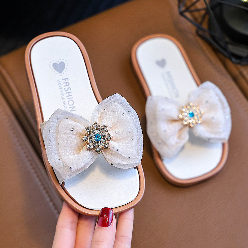Girls' Slippers Outer Wear Summer All-match Soft Bottom New Arrival Bow Children's Seaside Beach High-end One-word Sandals
