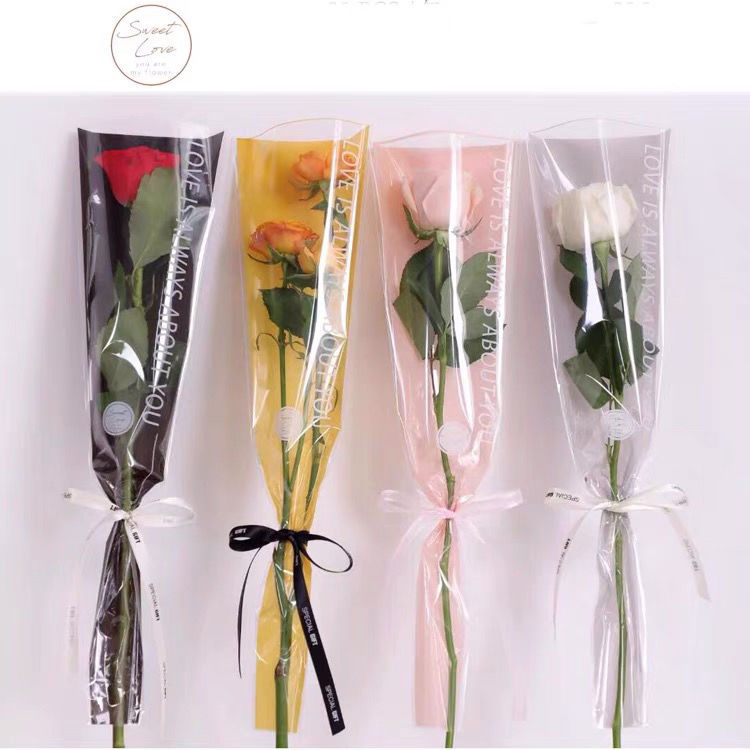 Sweet English Single Bag Flowers Small Bouquet Packaging Bag Transparent Waterproof OPP Rose Bag Single Branch Bag