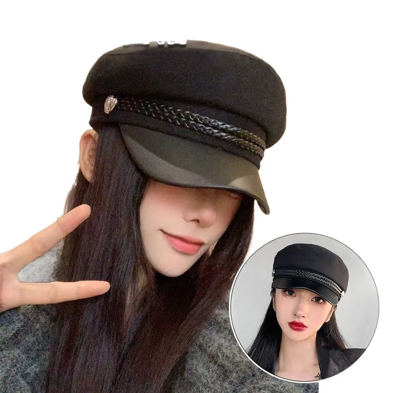 Picture of Korean Leather Beret Women's Autum Korean Style Student Cute Versatile Pu British Style Octagonal Hat Pumpkin Hat