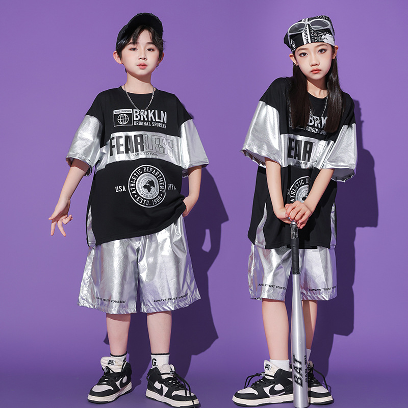 Trendy Cool Men's Women's Children's South Korea Loose Hip-Hop Quick-Dry Street Dance T-Shirt Casual Pants Handsome Dance Performance Clothing suit