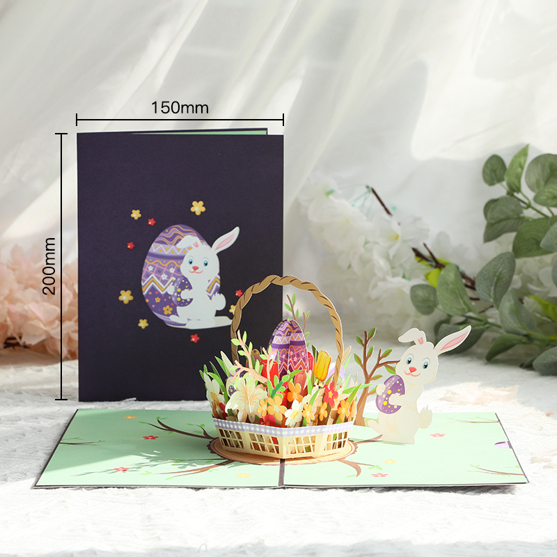 Picture of Easter egg rabbit stereo greeting card creative handmade paper carving Thanksgiving blessing message Amazon card wholesale