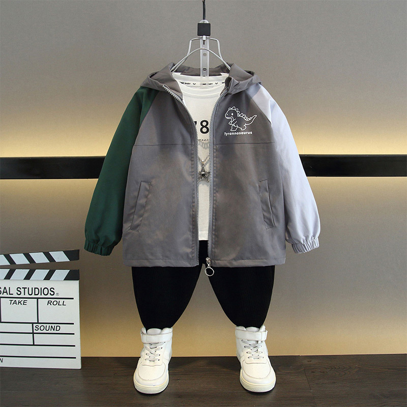 Picture of Children's Clothing Children's Spring and Autumn Coat 2025 Boys' Fashion Hooded Cartoon Dinosaur Top Jacket Baby Trendy Coat