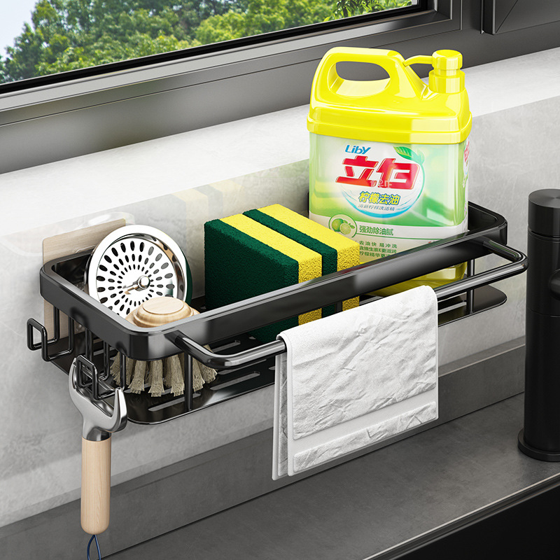 Picture of Kitchen all kinds of artifact rag rack wall-mounted punch-free draining basket sink sink storage dish cloth storage