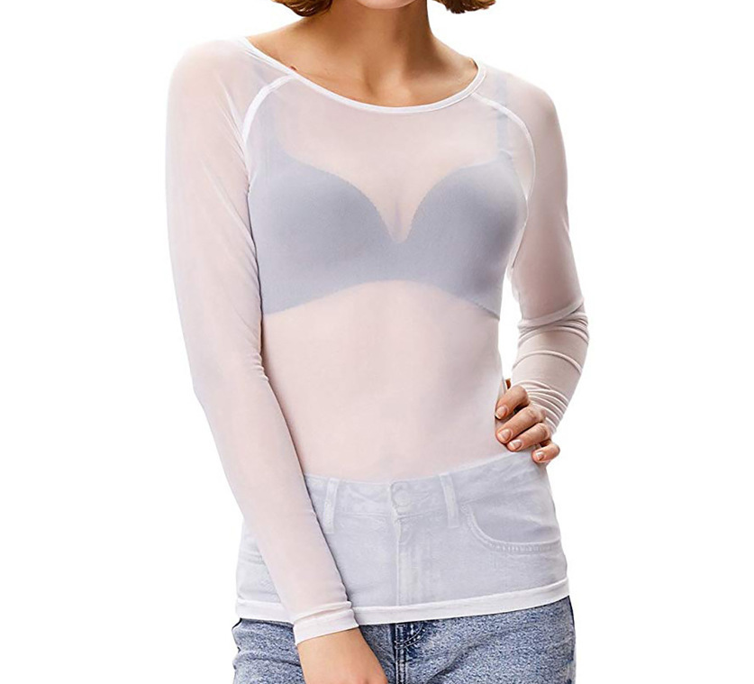 Picture of Autumn 2023 Black Transparent Mesh Base Shirt Women's Long-sleeved Sexy Perspective Thin Mesh Shirt Super-stretch Shirt