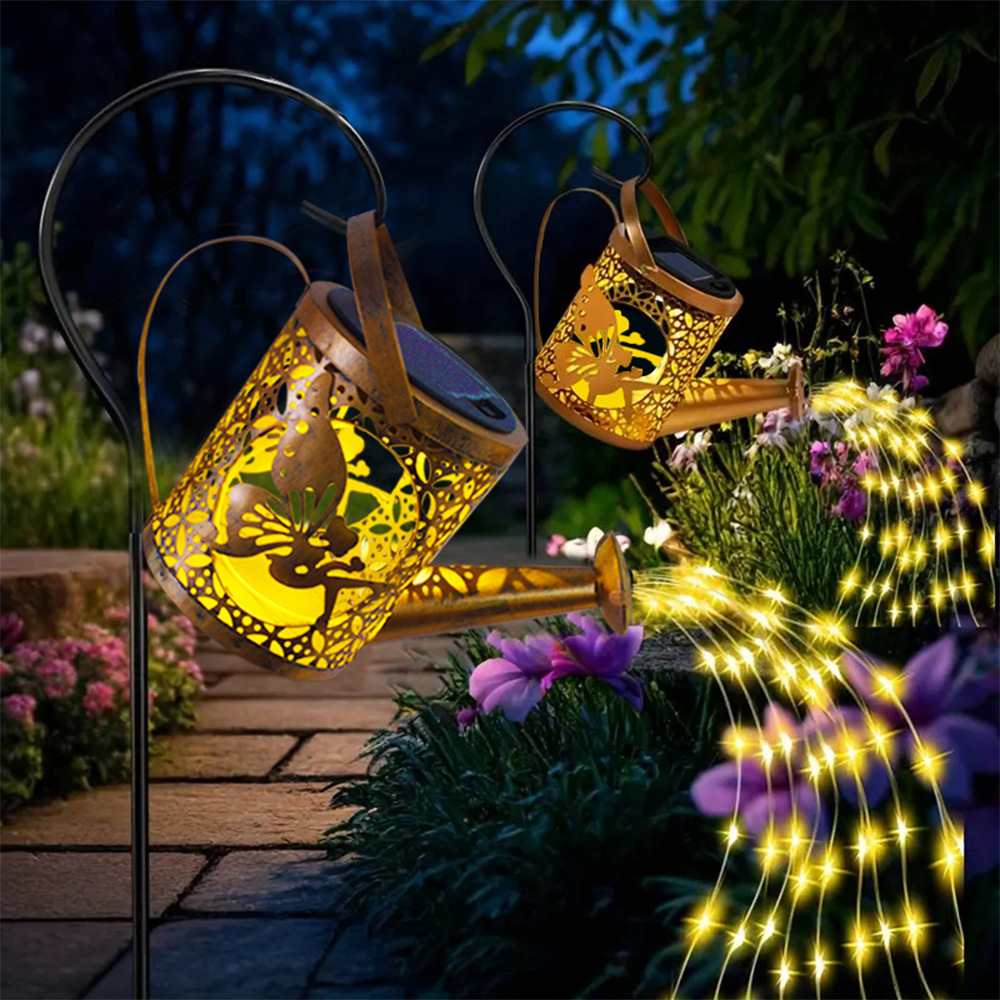 Solar Outdoor Waterproof Garden Light Iron Hollow Flower Fairy Kettle Lawn Landscape Decorative Floor Insert Light