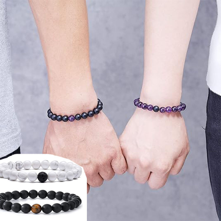 Picture of European and American Cross-Border New 8mm Natural Stone Tiger Eye Peacock Turquoise Elastic Beaded Bracelet for Men and Women Friendship Gifts