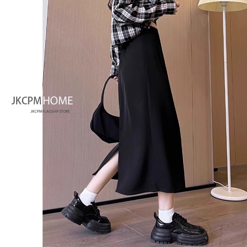 Black Suit Skirt for Women Summer 2024 New High-Waist Slim Straight Slit A-Line Casual Mid-Length Skirt