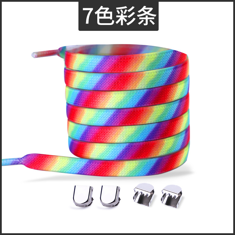 Picture of Widened 8MM Tie-Dye Elastic Tie-Free Shoelace Press Buckle Children's Tie-Free Elastic Step-in White Shoe sneaker