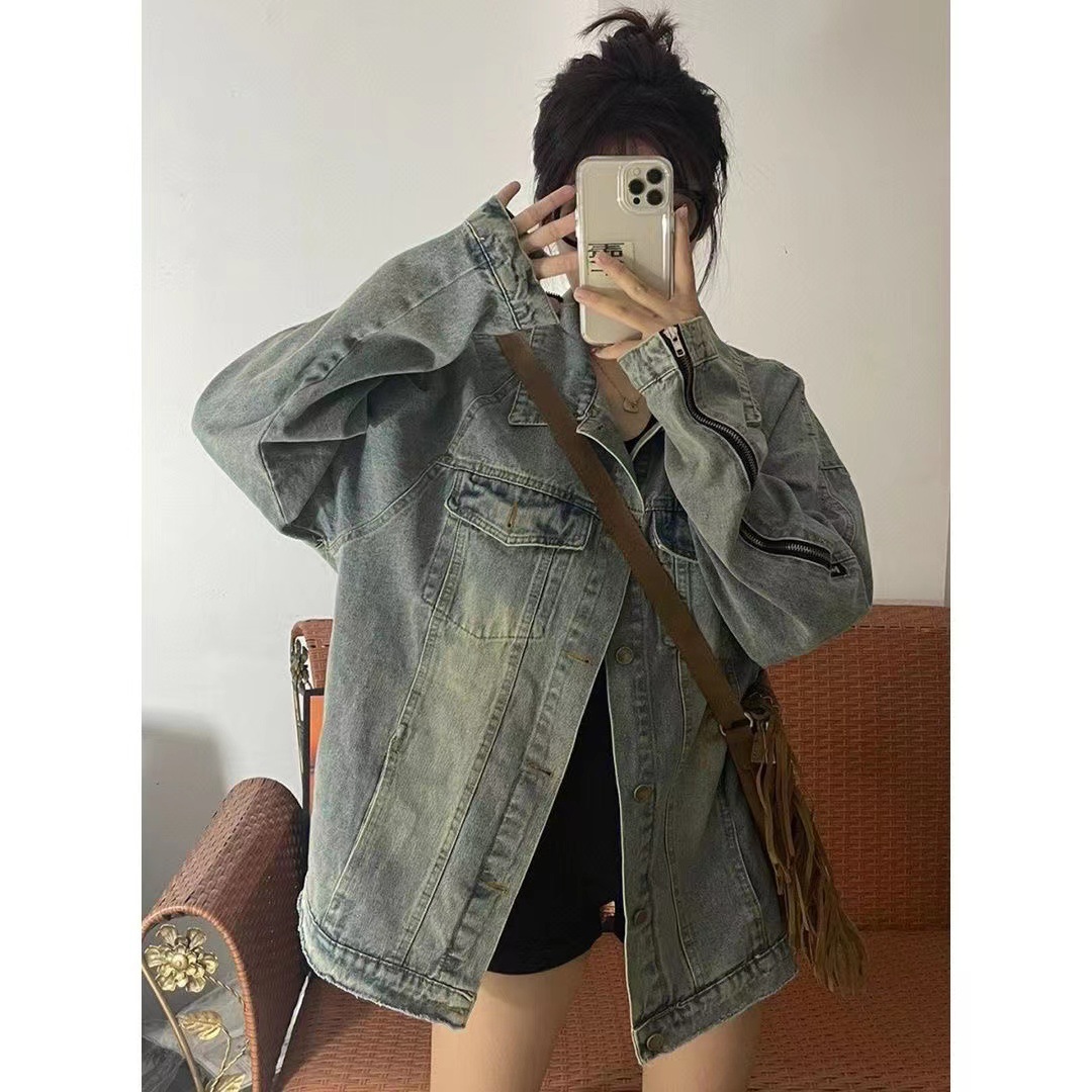 Picture of Japanese and Korean Style Super Hot Denim Short Coat Women's Short Spring New Long Sleeve Slim-fit Hooded Jacket Student Top
