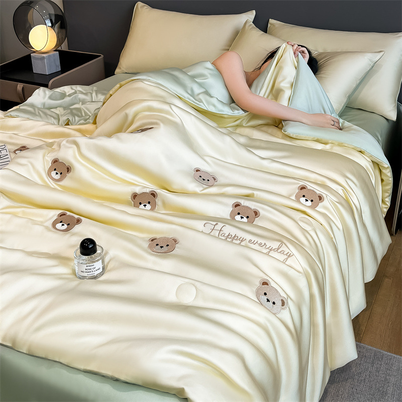 Class A Mother and Infant Grade Cool Summer Quilter Ice Silk Summer Quilter Four-Piece Set Single Double Machine Washable Air Conditioned Quilter Summer 3