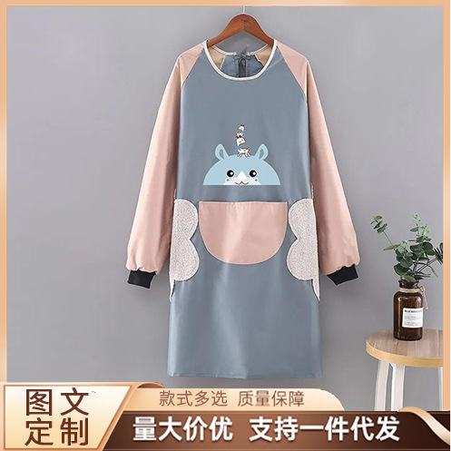 Factory direct home apron large long sleeve adult gown kitchen waterproof and oil proof apron kitchen apron
