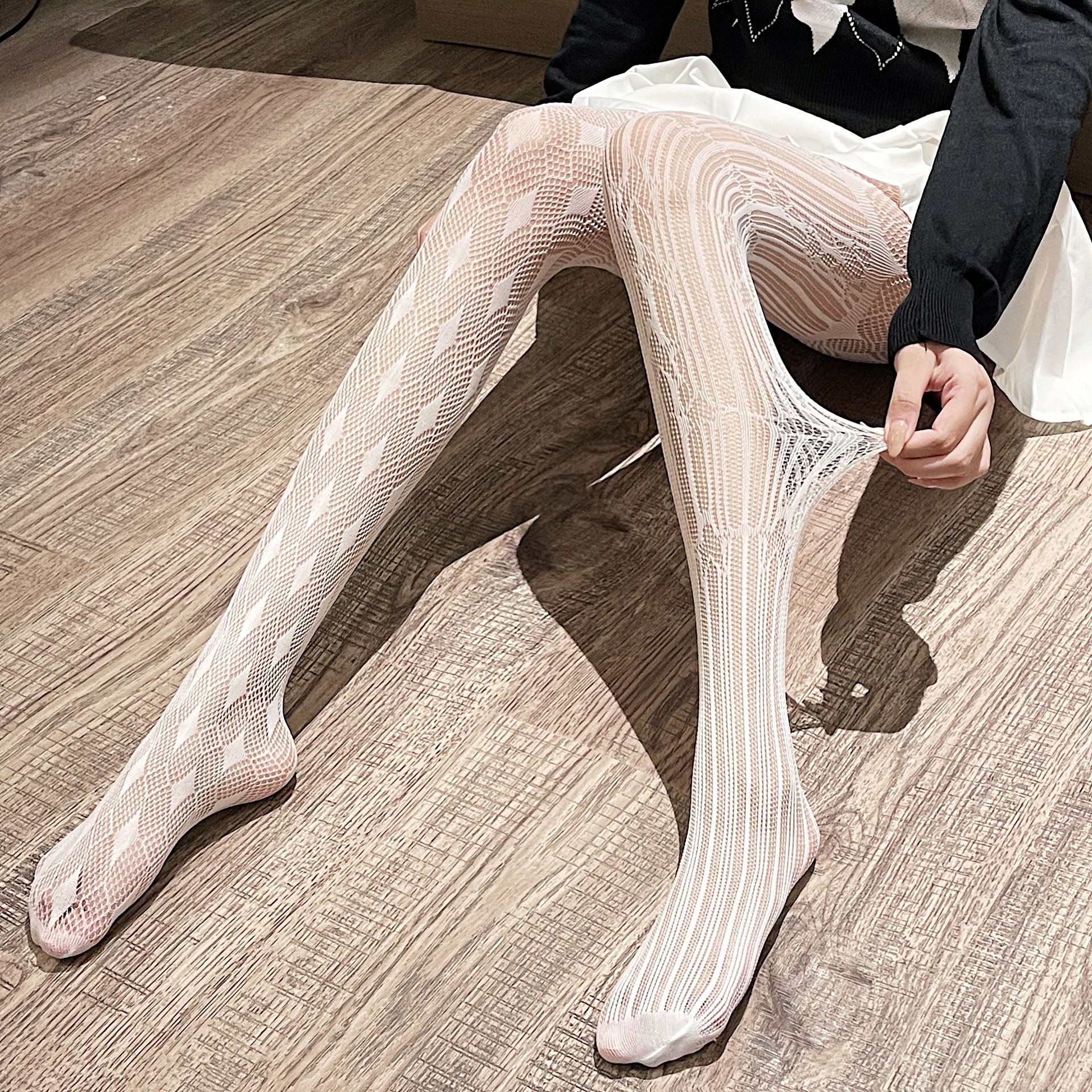 Picture of Dark Hollow Rhomboid Star Asymmetric Net Stockings Women's Pantyhose Women's Distinctive Black Silk Japanese Lolita Base Socks