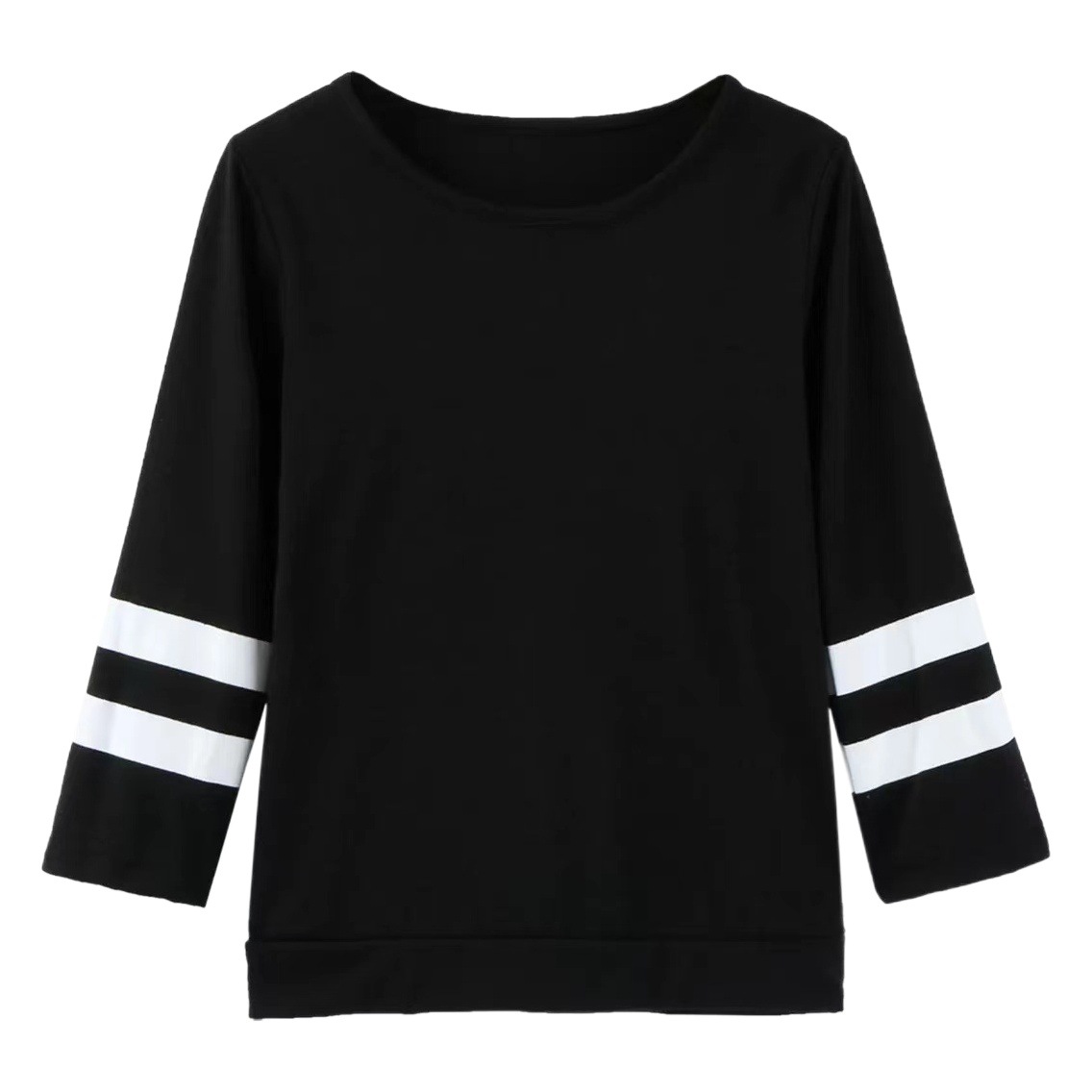 2023 Amazon Cross-border Girls Top European and American Loose Half-sleeve Crewneck Contrast Color Waist Chubby T-shirt Women's Long Sleeve