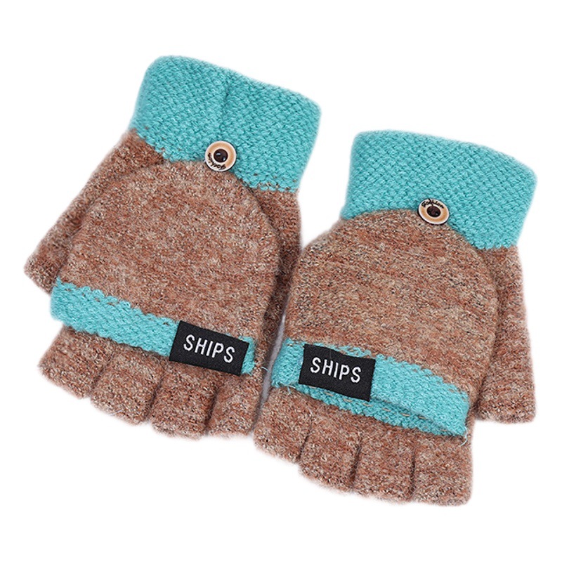 Big Sale Korean Style Winter Fashionable and Cute Thickeneded Warm Knitted Wool Gloves for Men and Women Five-Finger Flip Gloves