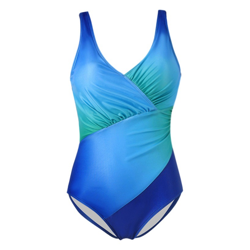 Cross-Border New European and American Swimwear Bikini Rainbow Gradient Color Fat Woman Plus Size Fat Woman One-Piece Swimsuit Bikini
