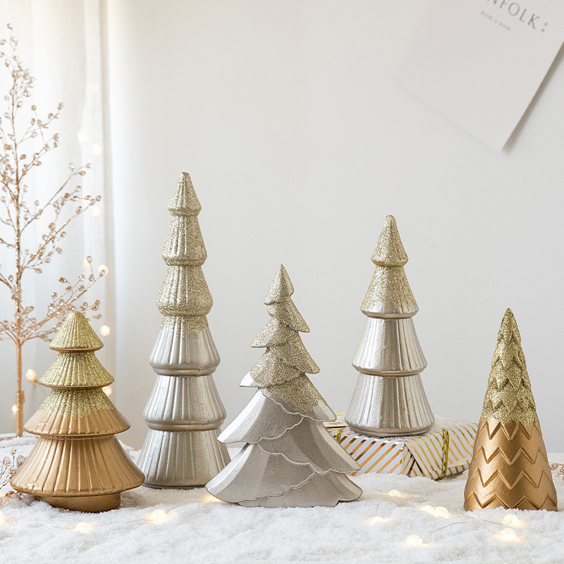 Nordic Morandi Gray Green Mini Christmas Tree Decoration Desktop Small Ornaments Christmas Scene Decoration