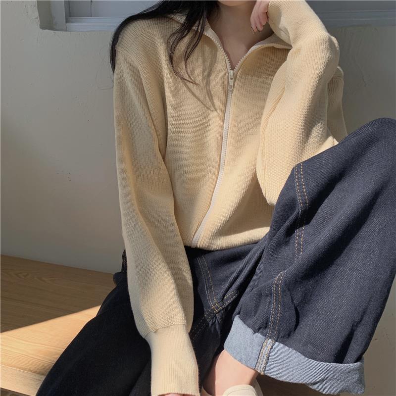 Picture of College Style Lapel Knitted Cardigan for Women Early Autumn 2024 New Korean Style Loose Slimming Sweater Jacket Top