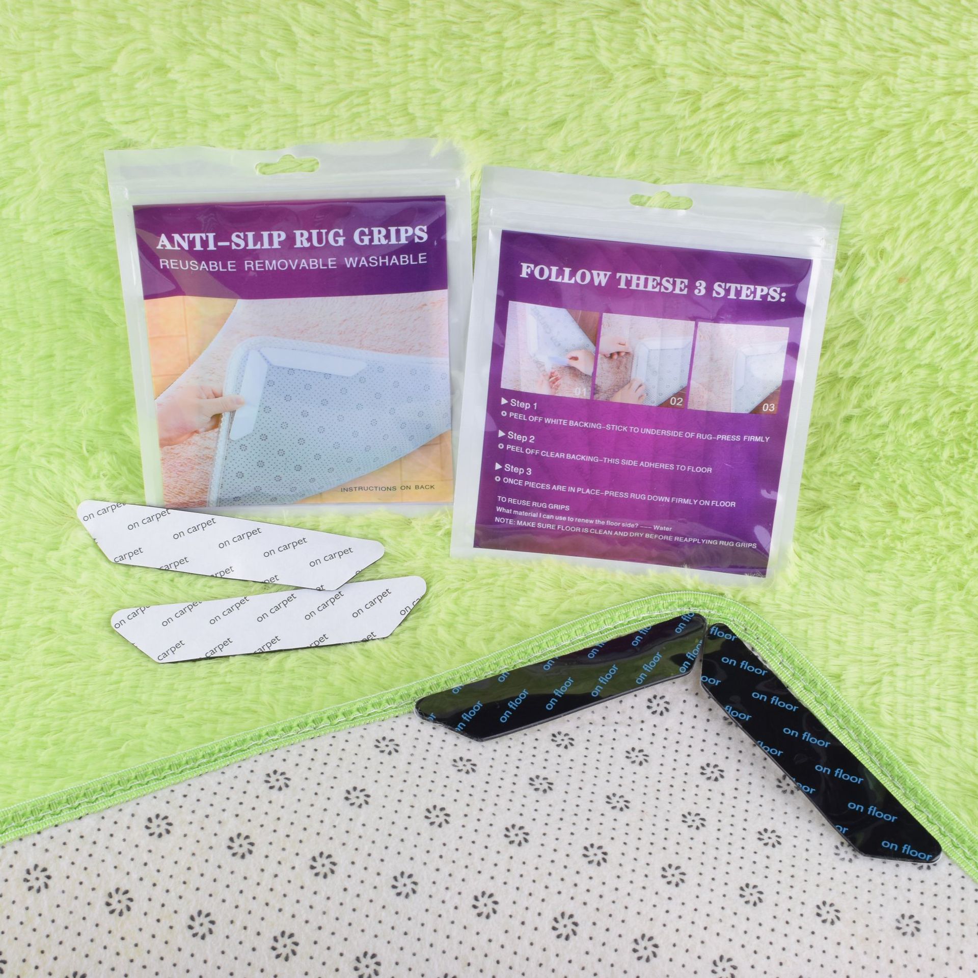Cross-border Hot-selling PU Washed Trapezoidal Carpet Sticker Household Bedroom Non-slip Fixed Mat Anti-slip Sticker High Viscosity