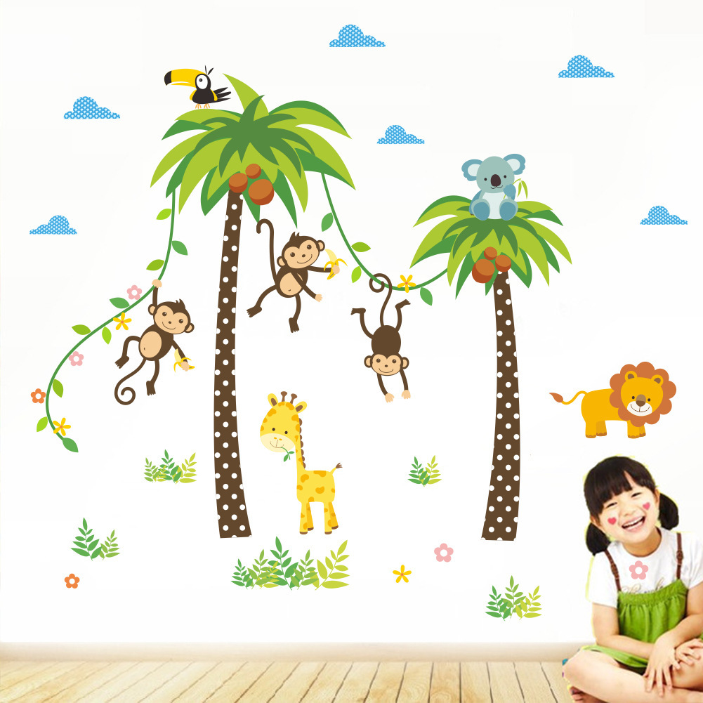 ZY134 new cartoon Coconut Monkey children's room wall decoration kindergarten environment layout removable stickers
