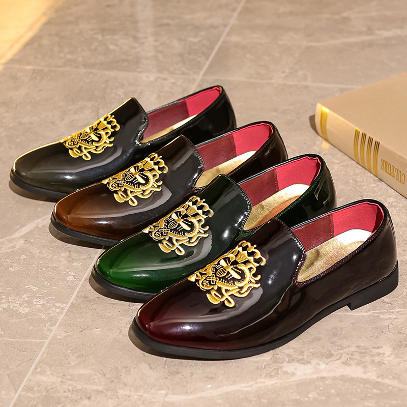 Cross-border leather shoes men's embroidered loafers one-step business leather shoes men's casual shoes men's shoes breathable non-smelly feet