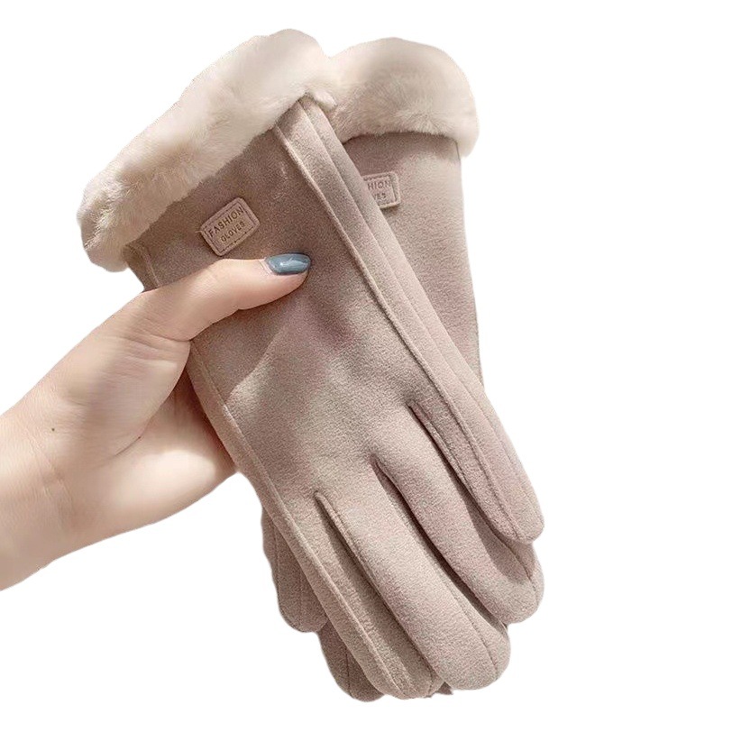 Gloves Women's Winter Velvet Thickened Warm ins Cute Touch Screen De Velvet Fall/Winter Electric Car Cold-proof Riding Gloves