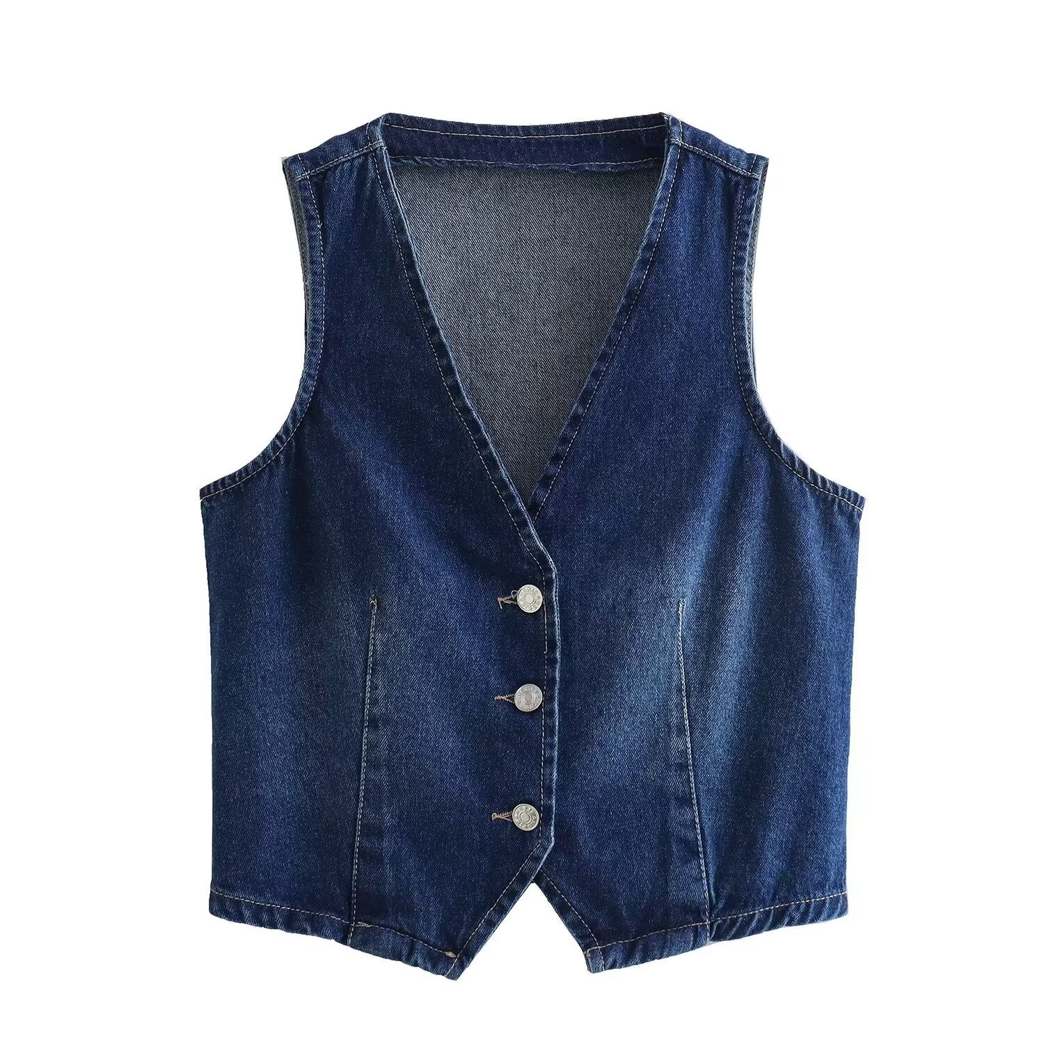 ZA cross-border women's clothing wholesale European and American style spring new fashion simple versatile V-neck sleeveless Denim vest