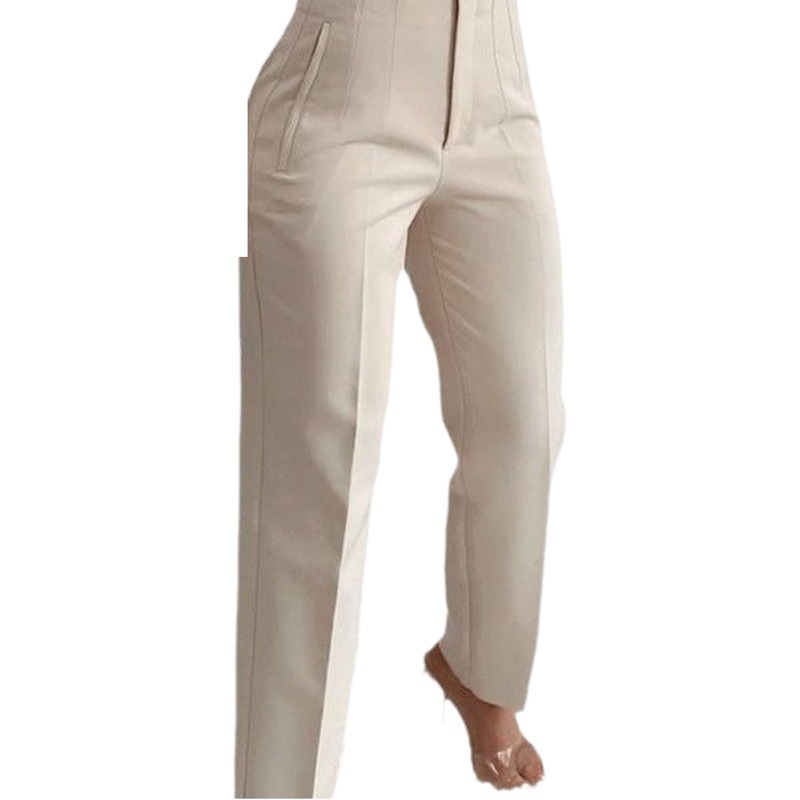 2023 New Explosions European and American Cross-border AliExpress Amazon Pleated Casual High Waist Solid Color Slim Fit Basic Pants