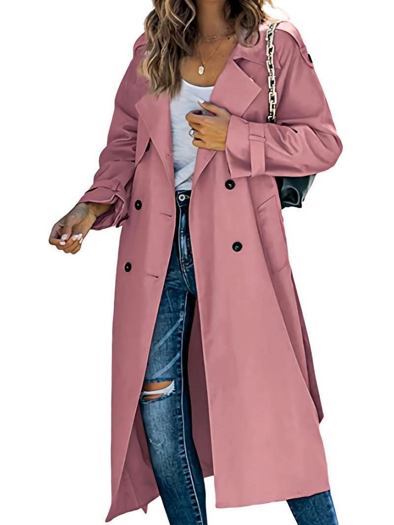 Picture of 2023 European and American Amazon independent station cross-border women's winter and autumn trench coat casual solid color trench coat