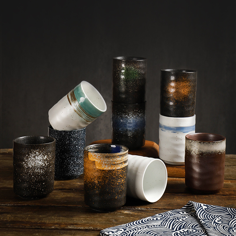 Cross-border Japanese tea cup sushi cuisine ceramic tableware retro style casual Cup creative hand-painted water Cup commercial