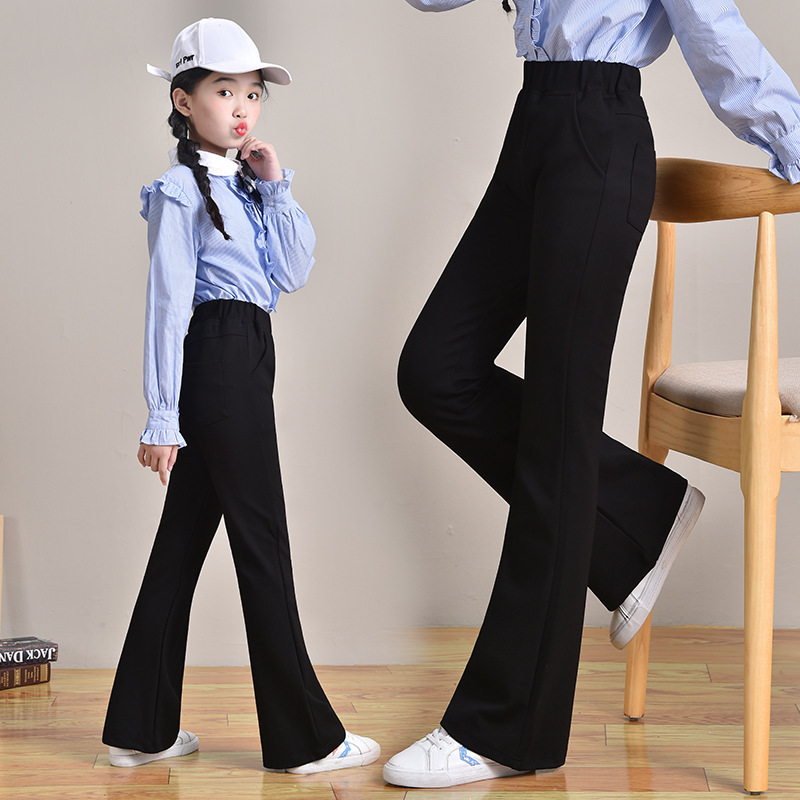 Girls' Pants Spring and Autumn Outer Wear 2024 New Fashion Children's Big Children's Stylish Black Flared Pants Trendy Trousers for Children