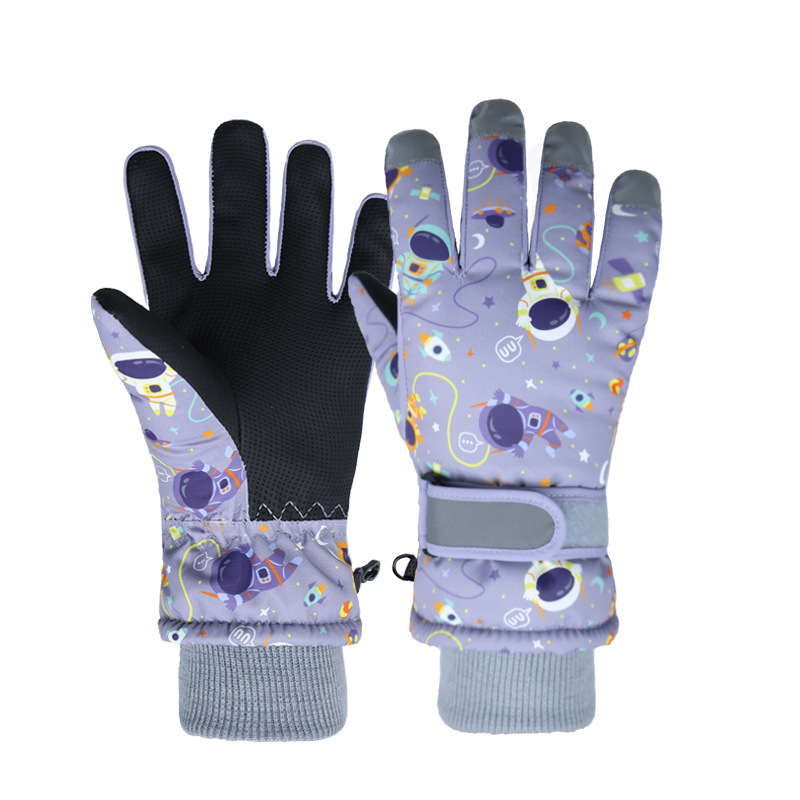 Picture of Children's ski gloves winter children cycling non-slip wear-resistant fleece-lined warm gloves windproof waterproof reflective gloves