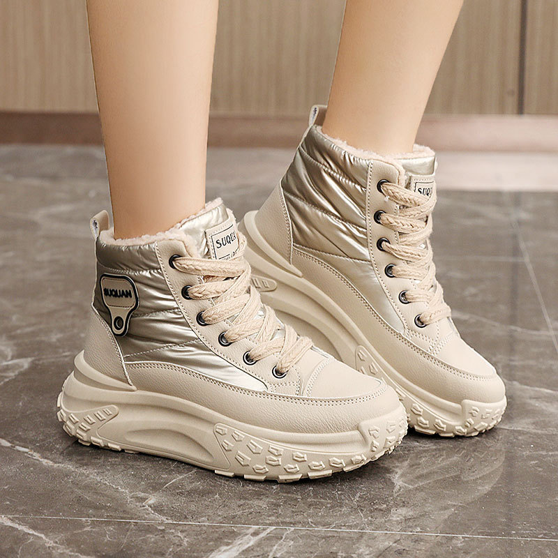 K6719 Winter New Simple 2024 Women's Shoes Warm High-top Cotton Shoes Waterproof fleece-lined Thick Sole Increased for Students