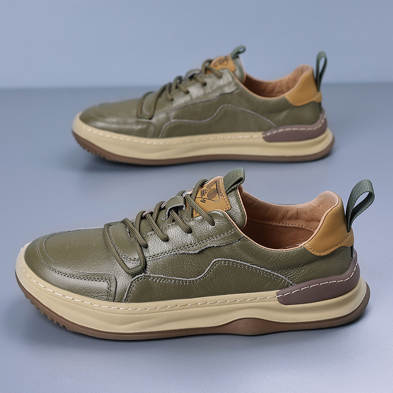 Top layer cowhide spring new leather men's leather shoes thick-soled men's small white shoes casual trend versatile men's soft shoes